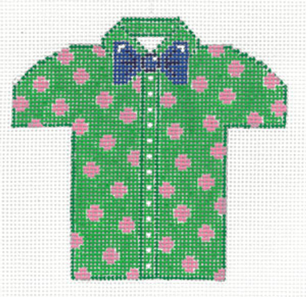 XO-221 Men's Shirt- Green with Pink Polka Dots,Bow Tie 5x5 13 Mesh The Meredith Collection