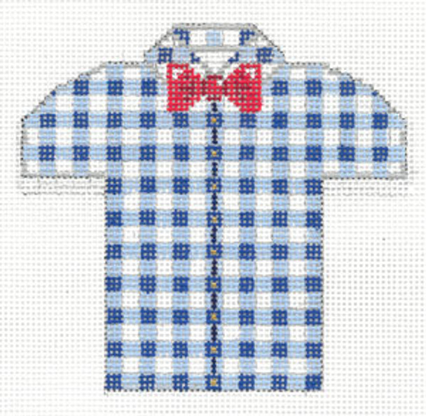 XO-221b Men's Shirt-Blue and white Gingham, Red Bow Tie  5x5 13 Mesh The Meredith Collection