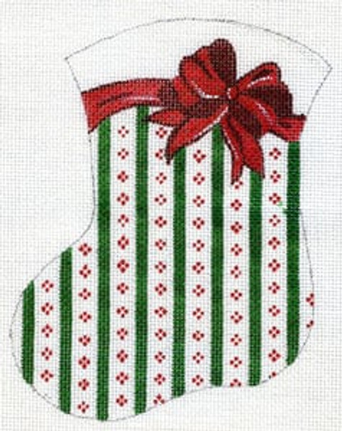 MX-17a Bow and Patterned Bkg.  18 Mesh CHRISTMAS MINI STOCKING The Meredith Collection