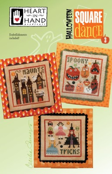 Halloween Square Dance 3 (w/emb) 40W x 40H by Heart In Hand Needleart 21-2306 YT