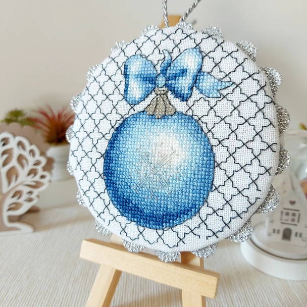 Christmas Ornament Blue Silver Ball Stitch Count 64 x 63 Artmishka Counted Cross Stitch Pattern