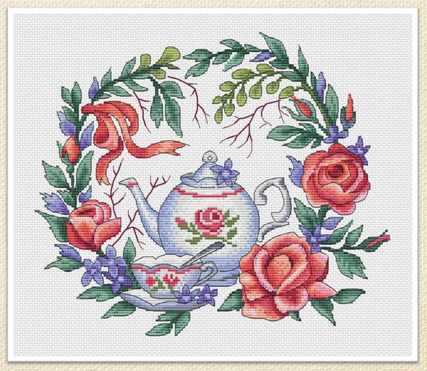 Flower Tea Stitch Count 144 x 123  Artmishka Counted Cross Stitch Pattern