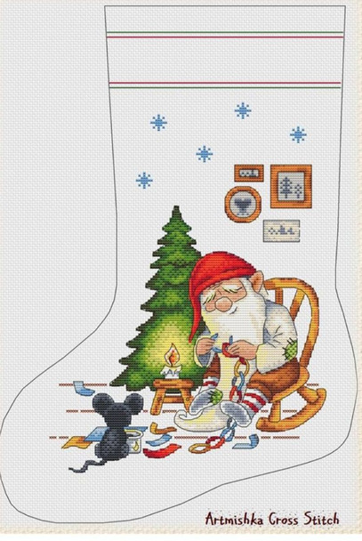 Christmas Stocking Santa's Helpers Stitch Count 149 x 215 (alphabet included) Artmishka Counted Cross Stitch Pattern