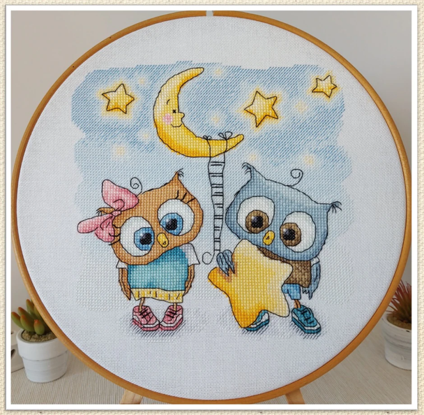 Star Owls Stitch Count 99 x 99 Artmishka Counted Cross Stitch Pattern