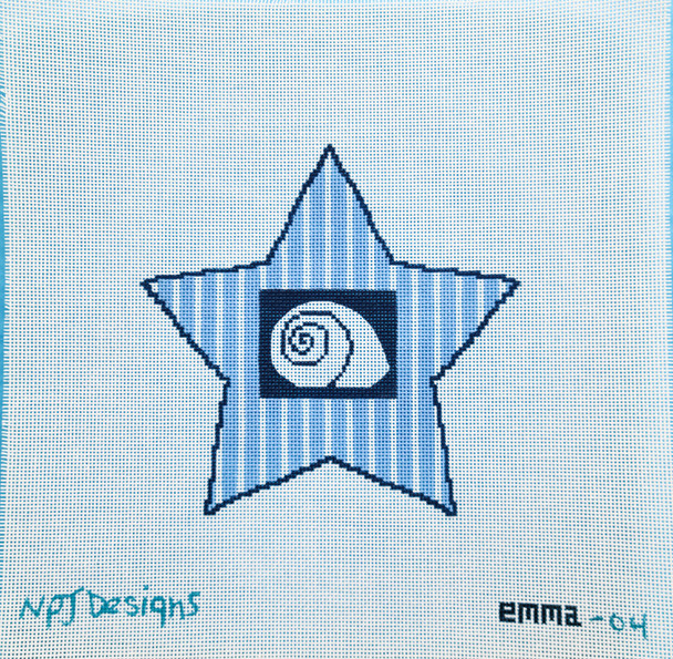 Canvas Emma 04 Star with Nautilus Shell  6" x 6" 18 Mesh Point2Pointe