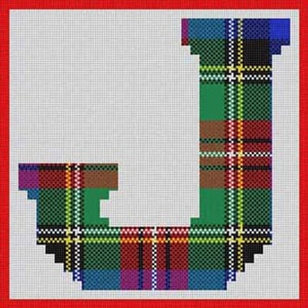 X-165 Letter J Plaid Alphabet Large 13 Mesh 10 ½" x 10 ½" Treglown Designs