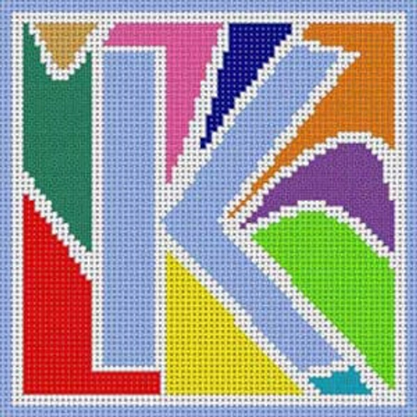 X-164 Abstract Modern Alphabet Letter K 5 ½" x 5" ½" 13 Mesh Treglown Designs 