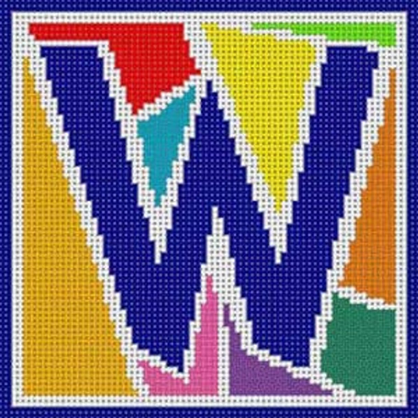 X-164 Abstract Modern Alphabet Letter W  5 ½" x 5" ½" 13 Mesh Treglown Designs 