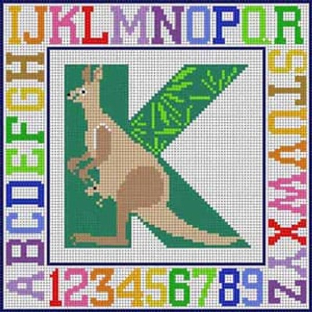X-163 Letter K  Animal Alphabet 8 ¼" x 8 ¼" 13 Mesh Treglown Designs