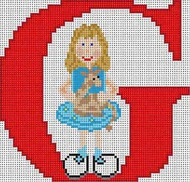 X-126  Letter G Little Girl Alphabet 13 Mesh 71⁄4" x 61⁄2" Treglown Designs