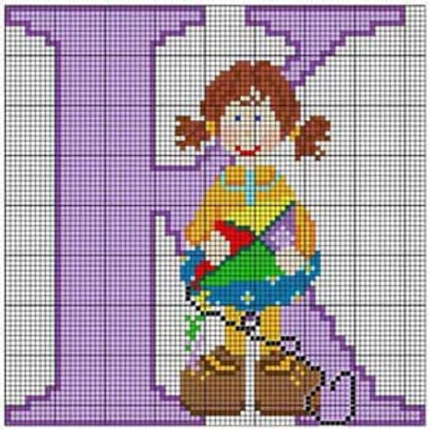 X-126  Letter K Little Girl Alphabet 13 Mesh 71⁄4" x 61⁄2" Treglown Designs