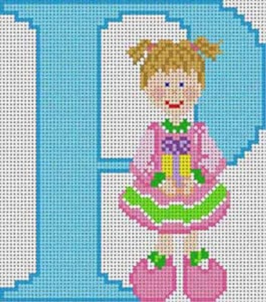 X-126  Letter P Little Girl Alphabet 13 Mesh 71⁄4" x 61⁄2" Treglown Designs