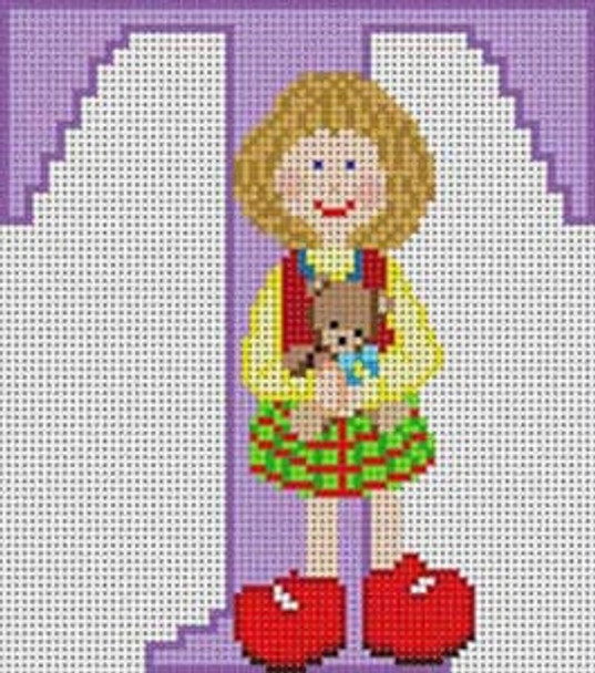 X-126  Letter T Little Girl Alphabet 13 Mesh 71⁄4" x 61⁄2" Treglown Designs