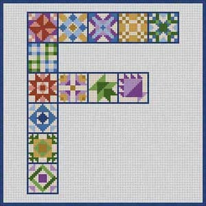 X-119 Letter F Quilt Block 6 1/2" x 6 1/2" 18 Mesh Treglown Designs
