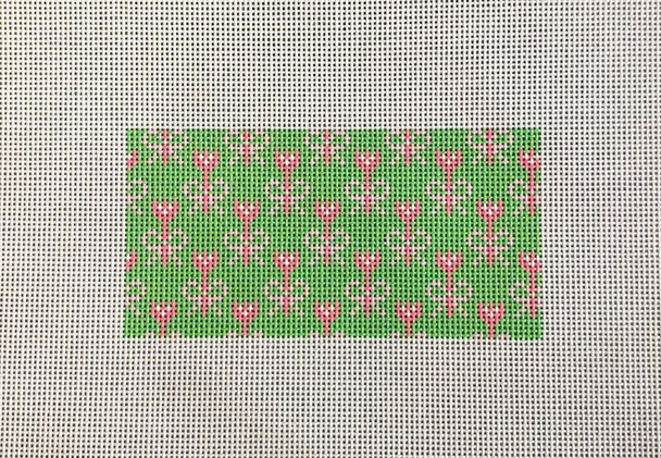AF129 	Pink and Green Bow Oblong	3" x 6"	13 Mesh Anne Fisher Needlepoint, llc 