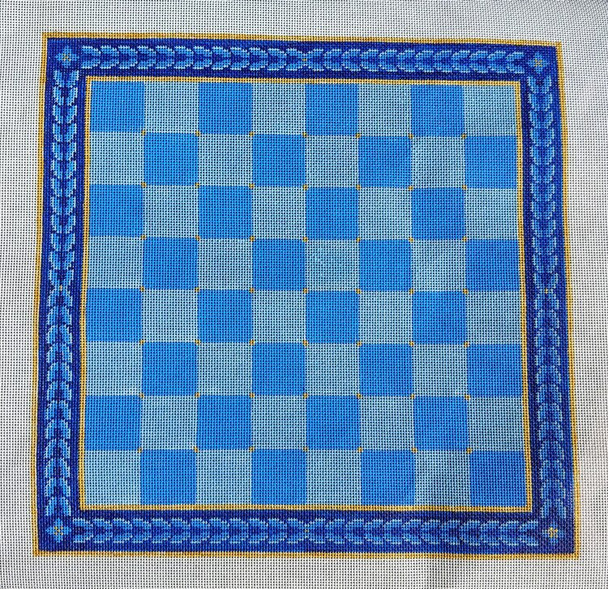 AF84	Blue Medallion Checkerboard	14" x 14" 14 Mesh Anne Fisher Needlepoint, llc 