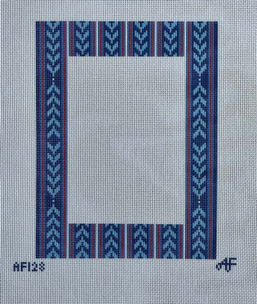AF128SP Blue Trellis 5 x 7 Frame inside 5" x 7" 13 Mesh Anne Fisher Needlepoint, llc 