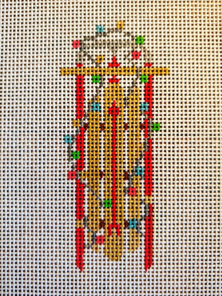 AF28L Sled ornament with Christmas Lights 4.25"H x 2"W 14 Mesh Anne Fisher Needlepoint, llc.