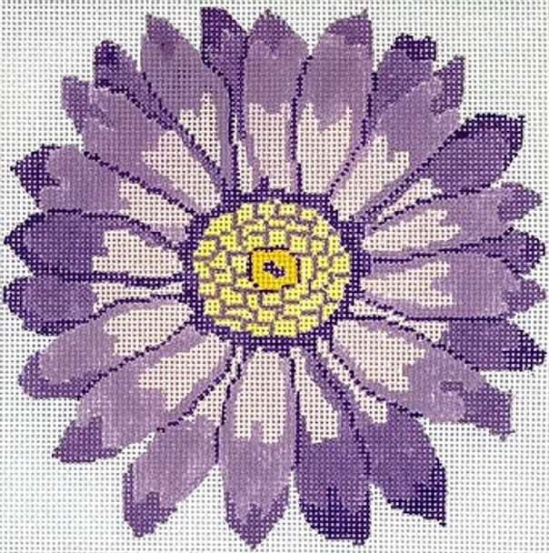 198d PURPLE GERBER DAISY, 8" sq., 13 mesh Jean Smith Designs