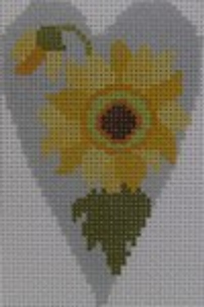 563F Sunflower Heart 2.25" X 3.5" 18 Mesh NEEDLEDEEVA With Stitch Guide