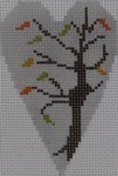 563E Fall Tree Heart 2.25" X 3.5" 18 Mesh NEEDLEDEEVA With Stitch Guide