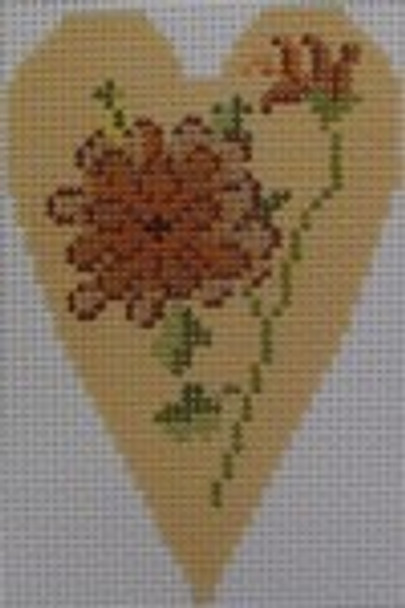 563A Fall Flower Heart 2.25" X 3.5" With 563 Stitch Guide 18 Mesh NEEDLEDEEVA