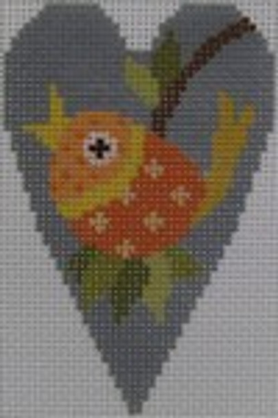 563L Fall Bird Heart 2.25X3.5 18 Mesh With Stitch Heart NeedleDeeva 