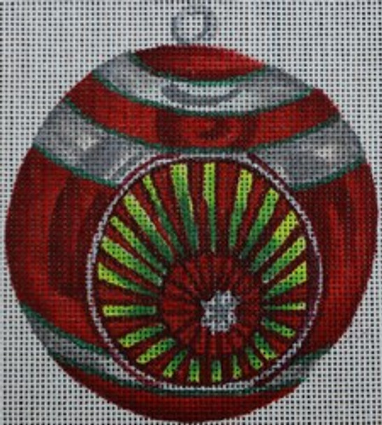 R198 Red Ornament w/Silver Stripes 4 x 4.5	18 Mesh Robbyn's Nest Designs