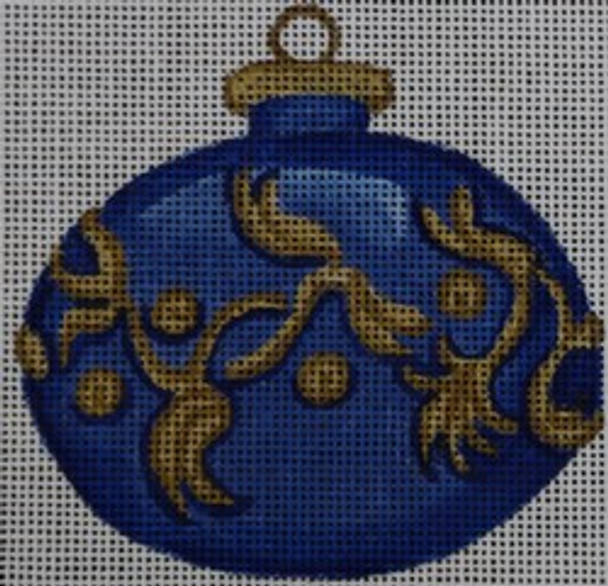 R245 Blue and Gold ornament with Swirl 4 x 4 18 Mesh Robbyn's Nest Designs
