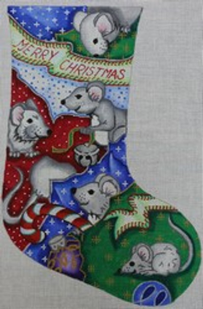 R214 Mouse Merry Christmas Stocking 9.5 x 15 18 Mesh Robbyn's Nest Designs