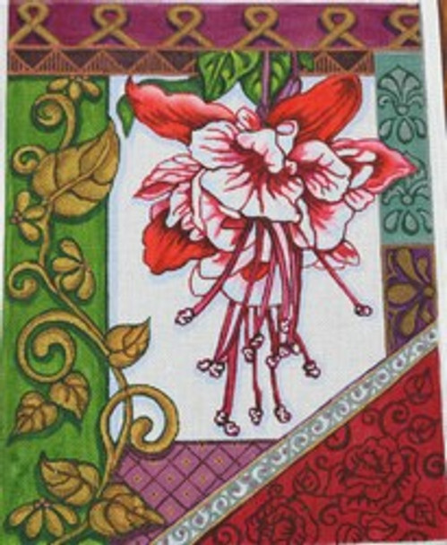 R935 Red Flower w/ white background and patchwork	 11 x 14	18Mesh Robbyn's Nest Designs