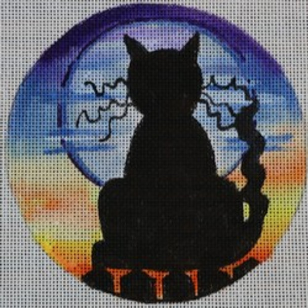 R414 Midnight Cat Silhouette 5" Round	18 Mesh Robbyn's Nest Designs