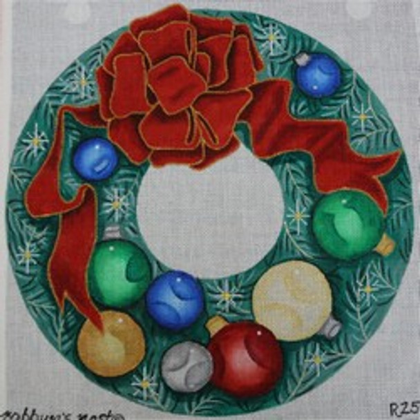 R251 Wreath with Red Bow and Multicolor 11.5" round 18  Mesh Robbyn's Nest Designs
