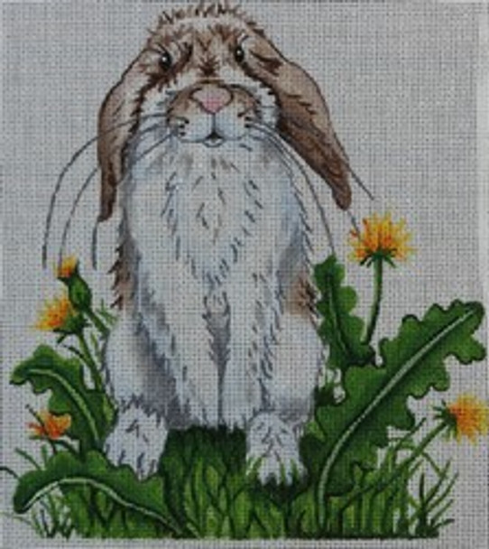 R307 Rabbit with Dandelions 7 x 8 	18 Mesh Robbyn's Nest Designs