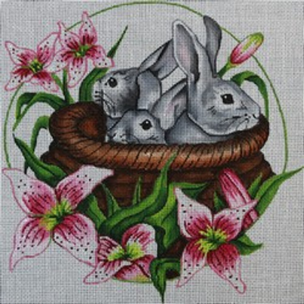 R309 Bunnies in a Basket w/ Stargazers 8.5 x 8.5 18 Mesh Robbyn's Nest Designs