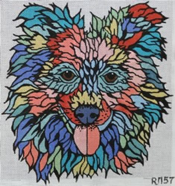 R1157 Stained Glass Dog 9 x 9.25 18 Mesh Robbyn's Nest Designs