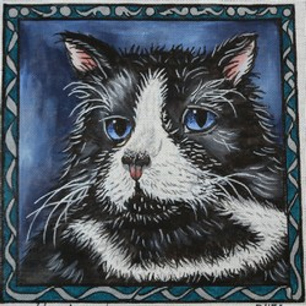 R456  Black and White Cat	 11.25 x 11.25 18 Mesh Robbyn's Nest Designs