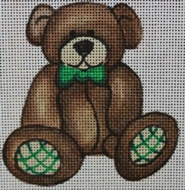 R572 brown teddy bear w/green bowtie 3.5 x 3.25 18 Mesh Robbyn's Nest Designs
