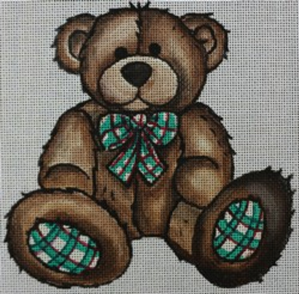 R576 Brown Teddy bear w/ green plaid bowtie and feet 6.25 x 6.25	 18 Mesh Robbyn's Nest Designs