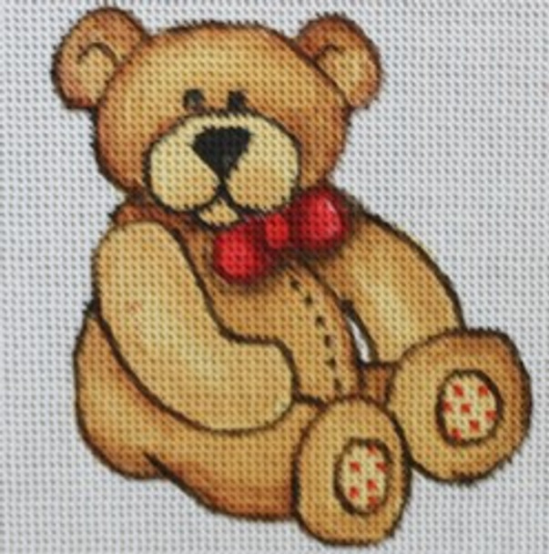 R577 Light Brown Teddy bear w/ red bowtie and polka dot feet 3.25 x 3.5  18 Mesh Robbyn's Nest Designs
