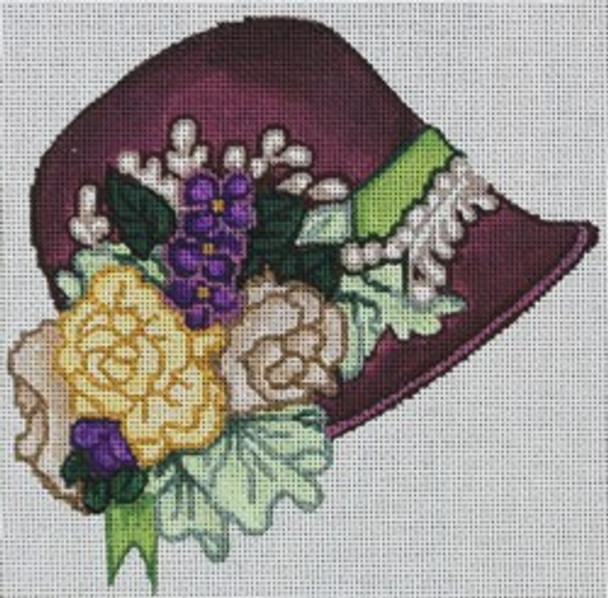 R988 Purple Bonnet w/ yellow and purple flowers	 6.25 x 6.25	18 Mesh Robbyn's Nest Designs