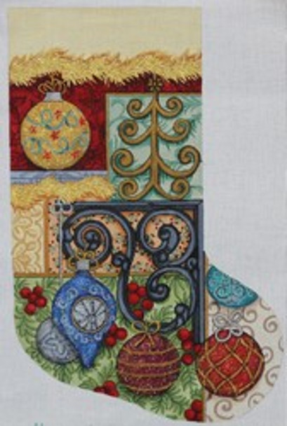 R653 Stocking W/Glittering Ornaments 12.5 x 19.5	18 Mesh Robbyn's Nest Designs