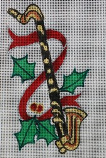 R634 Saxophone w/Holly and Berries 3 x 5.5 	18 Mesh Robbyn's Nest Designs