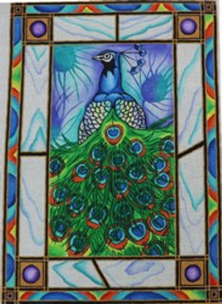 R349 Peacock on Stained Glass Rug Mesh Robbyn's Nest Designs