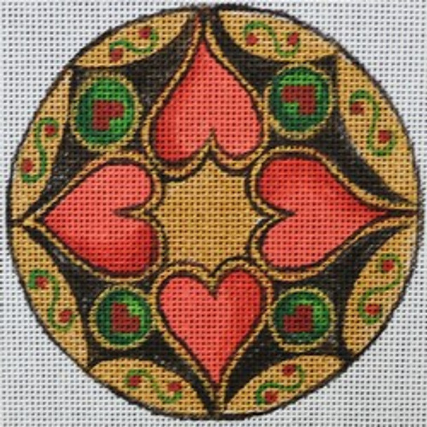 R557 Gold ornament w/ Red hearts 4 x 4 18 Mesh Robbyn's Nest Designs