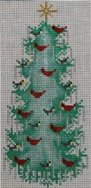 WS340E Birds Christmas Tree Sign 18 Mesh 6 x 3  WINNETKA STITCHERY DESIGNS