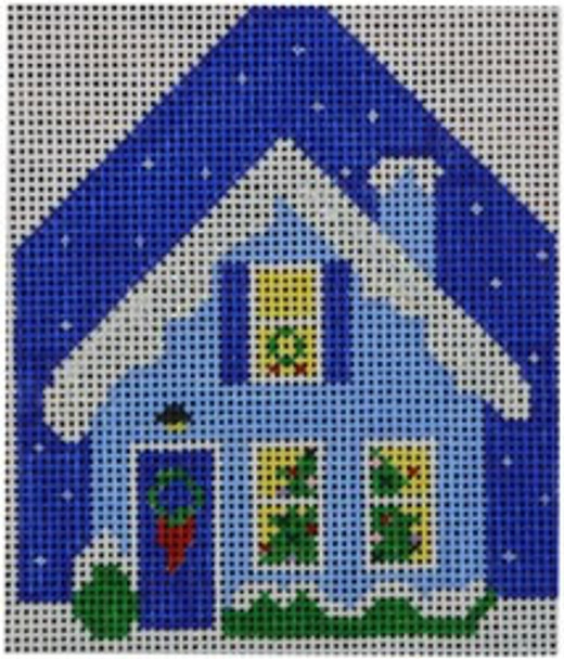 WS406A	Blue House	 3 x 3.75  18  Mesh WINNETKA STITCHERY DESIGNS