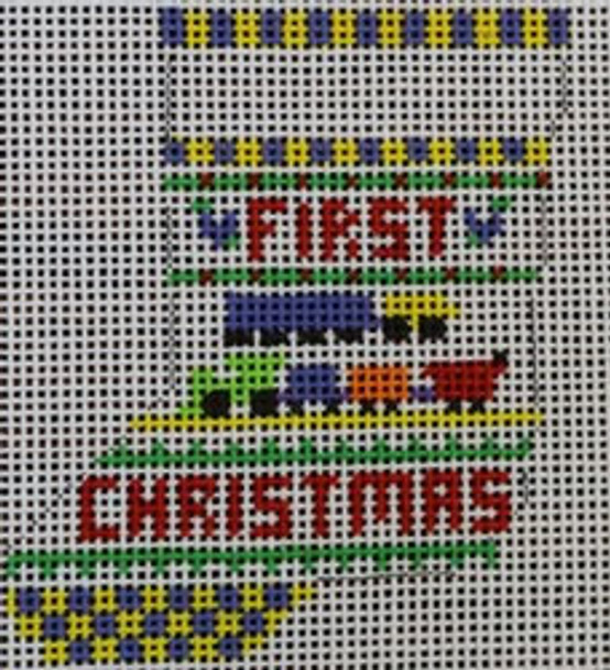 WS740	1st Christmas Train   Mini Sock 3 x 2 18  Mesh WINNETKA STITCHERY DESIGNS