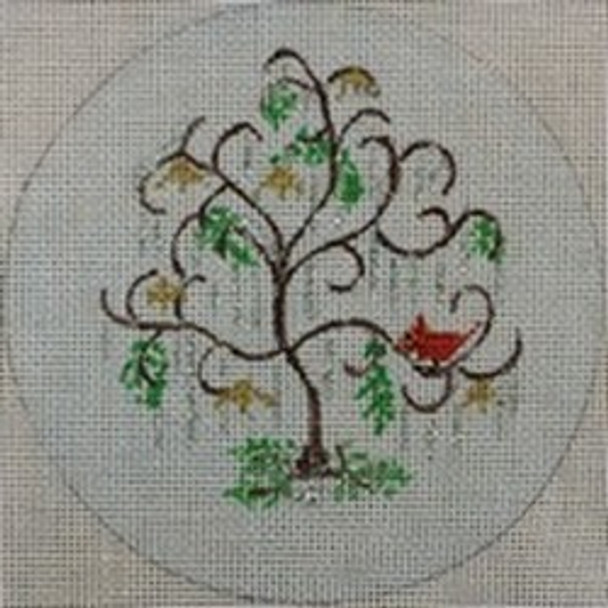 WS902B	Cardinal Tree  5" Round  18 Mesh WINNETKA STITCHERY DESIGNS