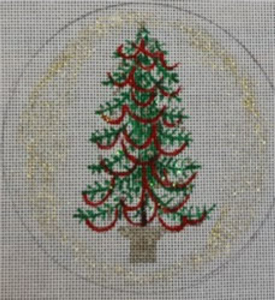 WS902C	Red Garland Tree  5" Round  18 Mesh WINNETKA STITCHERY DESIGNS